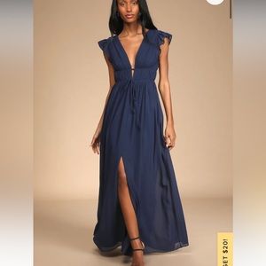 Navy Blue Bridesmaid Dress - I'm All Yours Navy Blue Ruffled Maxi Dress